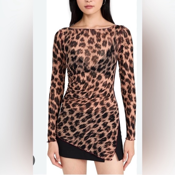 Free People Intimately Something Extra Leopard Print Sheer Tunic with Ruching - Picture 4 of 11